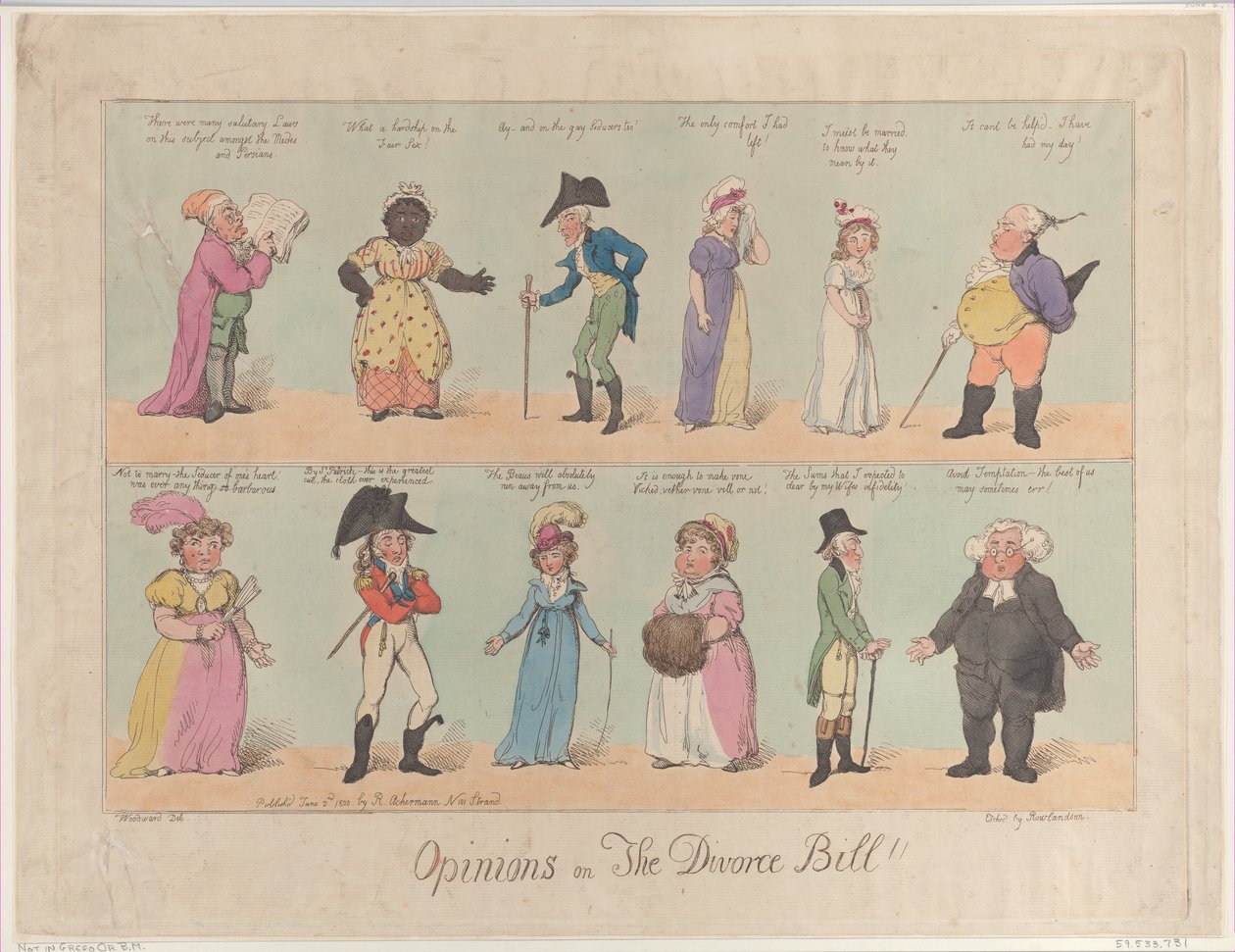 Vélemények a Válótörvényről!!, 1800. június 2., 1800. június 2. alkotó: Thomas Rowlandson