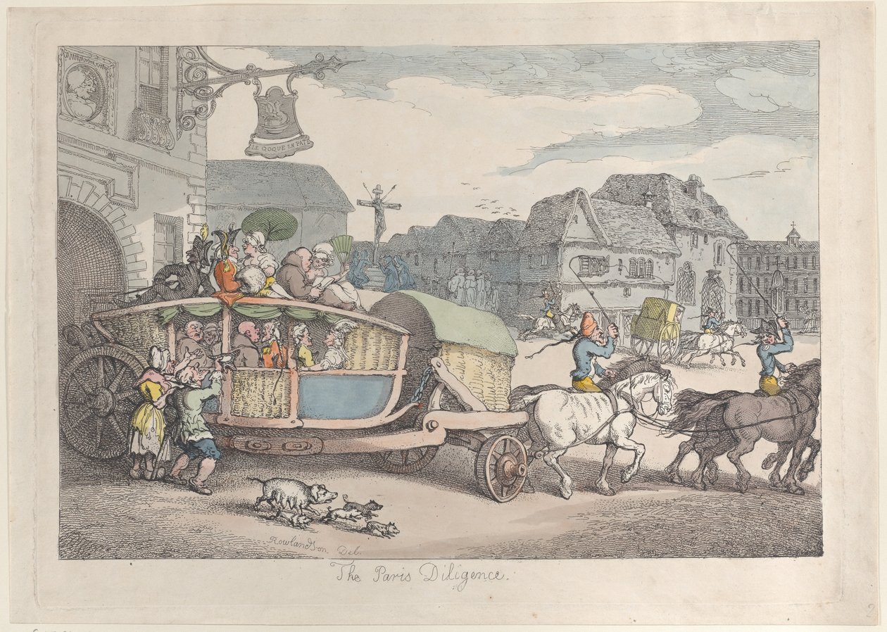 Paris Diligence, kb. 1810., kb. 1810. alkotó: Thomas Rowlandson