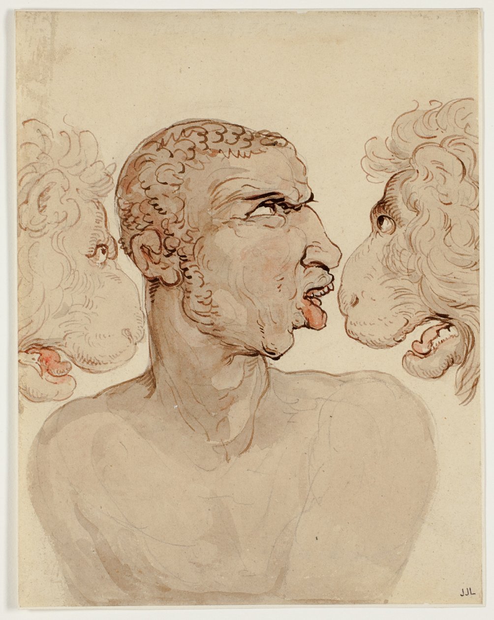 Fiziognómiai tanulmány egy ember fejéről és két oroszlánról alkotó: Thomas Rowlandson