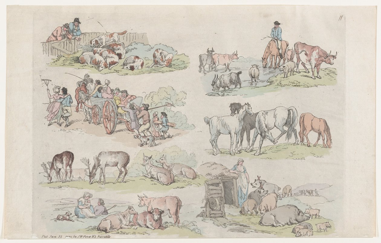 11. tábla, Ábrák, tájak és szarvasmarhák körvonalai...tanulók használatára..., 1791. január 31. alkotó: Thomas Rowlandson