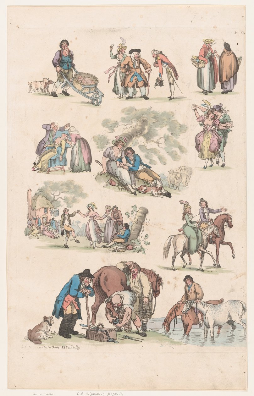 14. tábla, Ábrák, tájak és szarvasmarhák körvonalai...tanulók használatára, Ju..., 1790. június 1. alkotó: Thomas Rowlandson