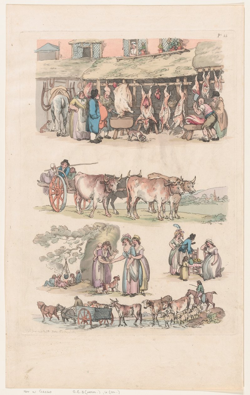 15. tábla, Ábrák, tájak és szarvasmarhák körvonalai...tanulók használatára, Ju..., 1790. június 1. alkotó: Thomas Rowlandson