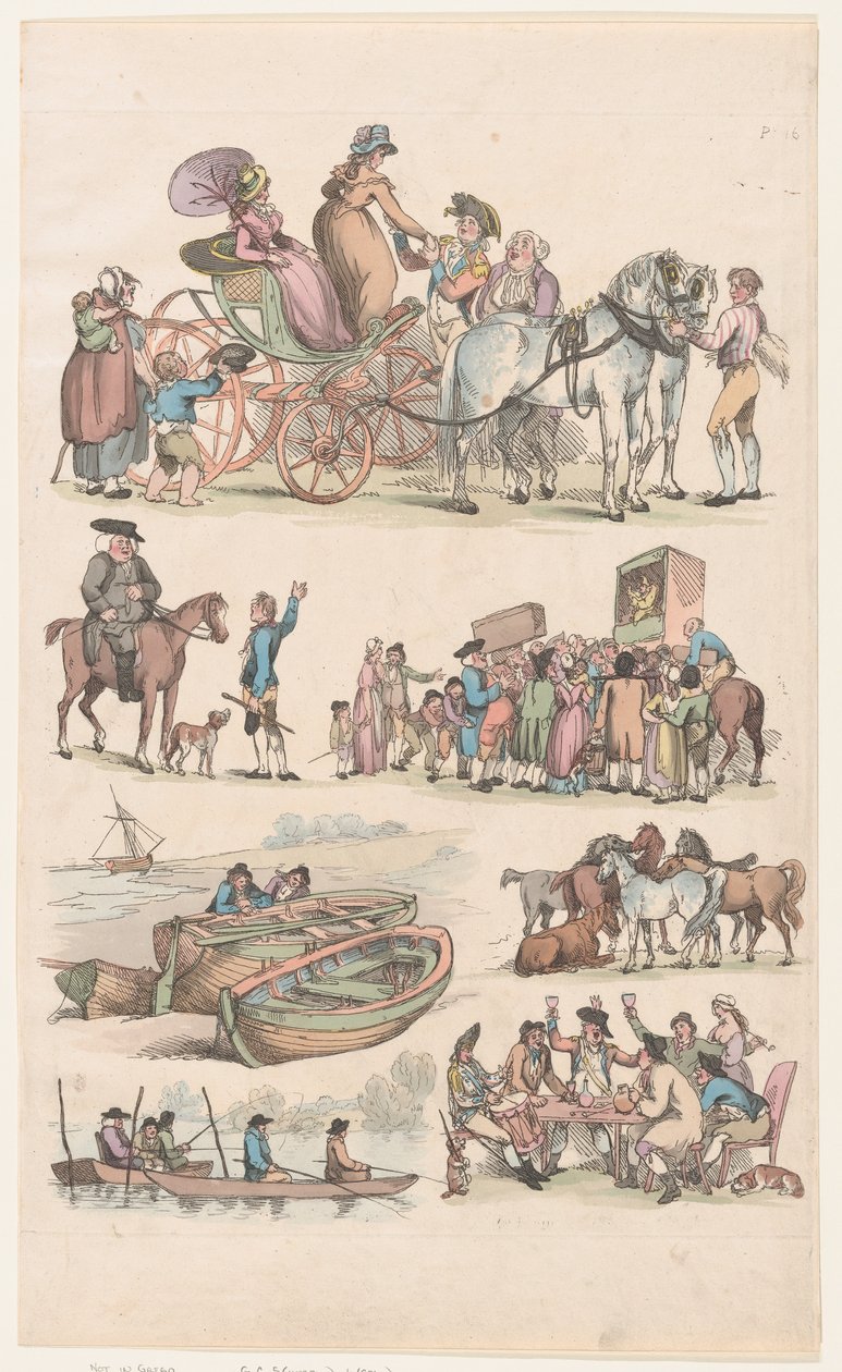 16. tábla, Ábrák, tájak és szarvasmarhák körvonalai...tanulók használatára, Ju..., 1790. június 1. alkotó: Thomas Rowlandson