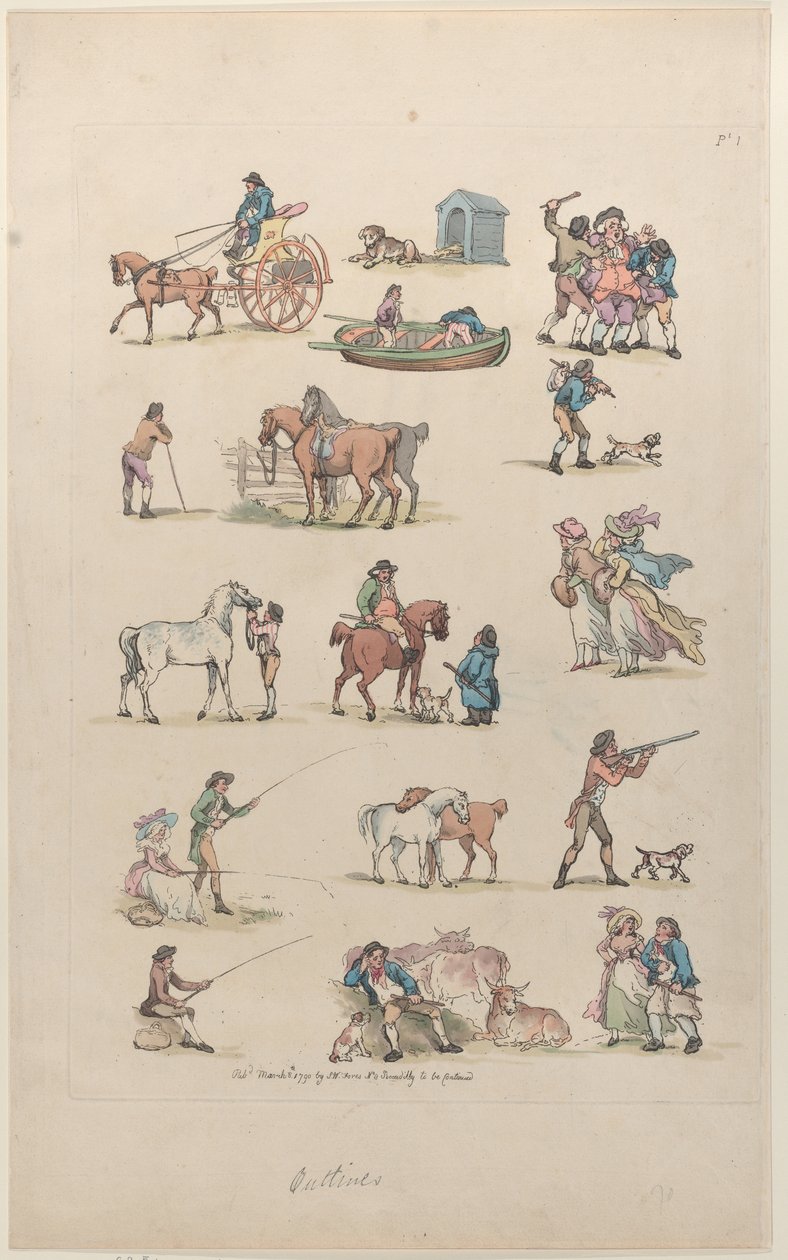 1. tábla, Ábrák, tájak és szarvasmarhák körvonalai...tanulók használatára, Ma..., 1790. március 8. alkotó: Thomas Rowlandson