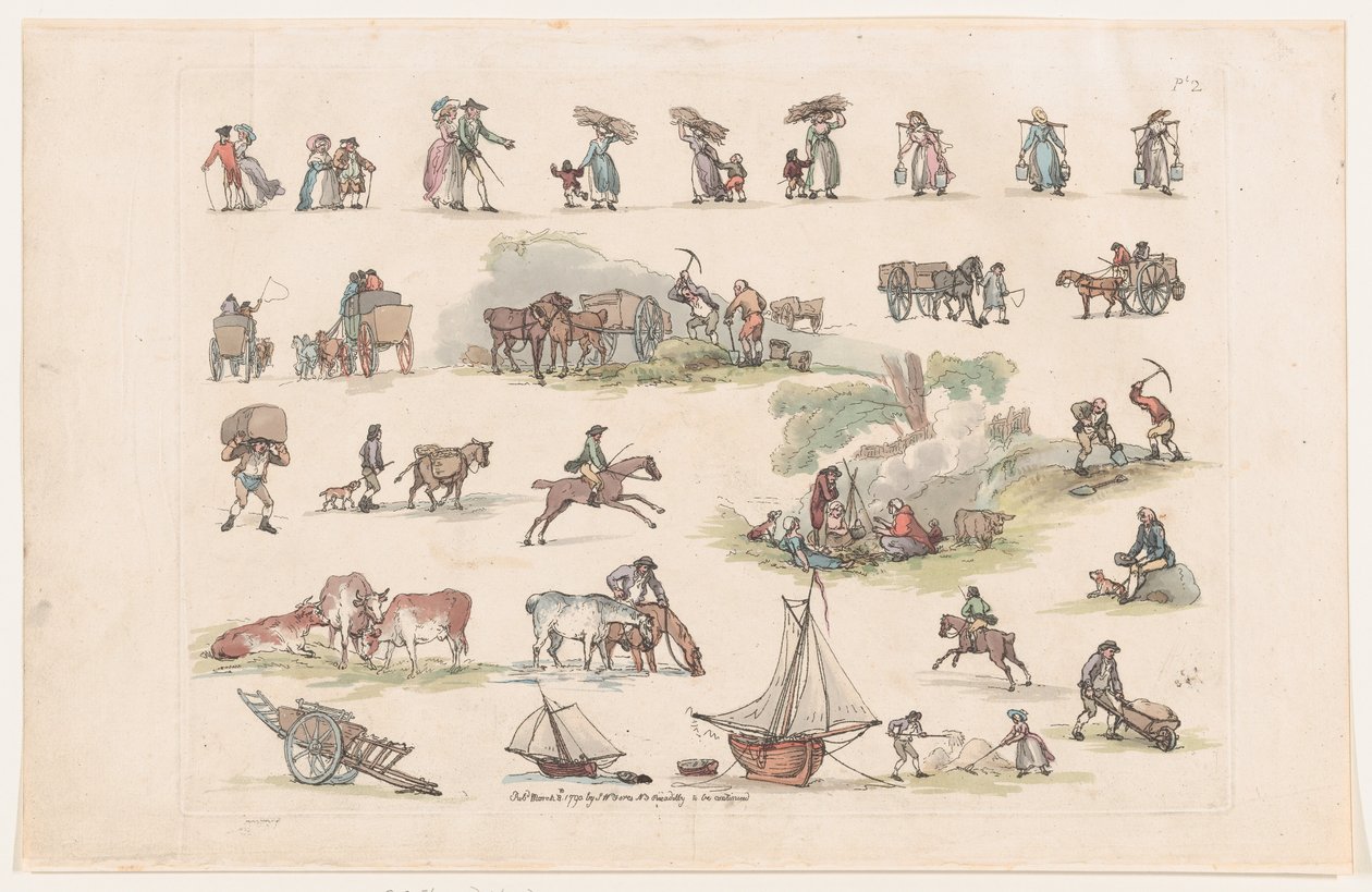 2. tábla, Ábrák, tájak és szarvasmarhák körvonalai...tanulók használatára, Ma..., 1790. március 8. alkotó: Thomas Rowlandson