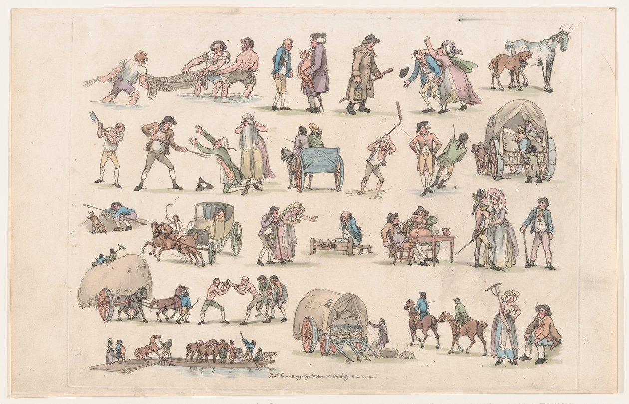 4. tábla, Ábrák, tájak és szarvasmarhák körvonalai...tanulók használatára, Ma..., 1790. március 8. alkotó: Thomas Rowlandson