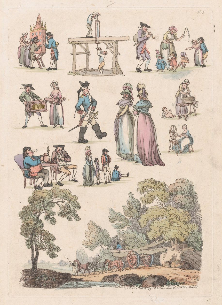 5. tábla, Ábrák, tájak és szarvasmarhák körvonalai...tanulók használatára, Ju..., 1790. június 18. alkotó: Thomas Rowlandson