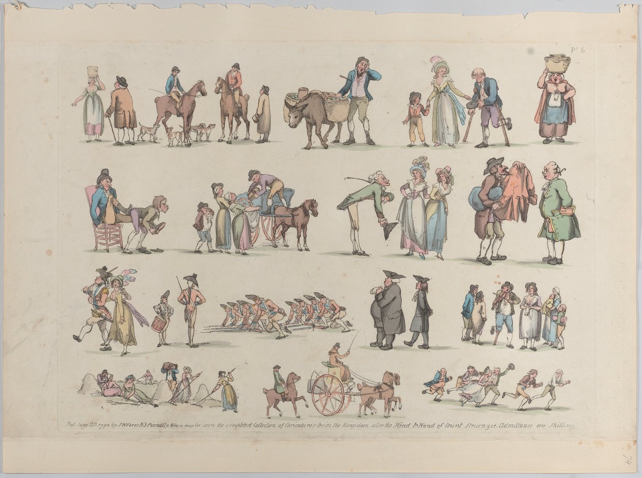 6. tábla, Ábrák, tájak és szarvasmarhák körvonalai...tanulók használatára, Ju..., 1790. június 20. alkotó: Thomas Rowlandson