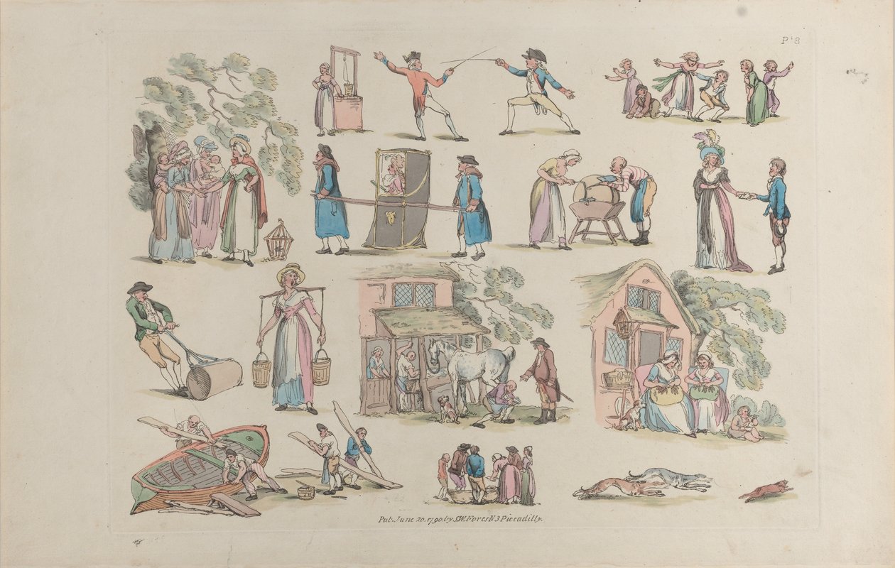 8. tábla, Ábrák, tájak és szarvasmarhák körvonalai...tanulók használatára, Ju..., 1790. június 20. alkotó: Thomas Rowlandson