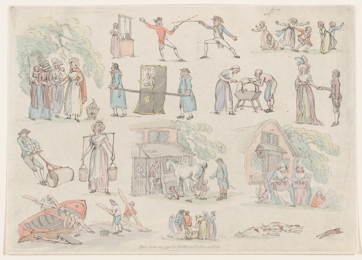 8. tábla, Ábrák, tájak és szarvasmarhák körvonalai...tanulók használatára, Ju..., 1790. június 20. alkotó: Thomas Rowlandson