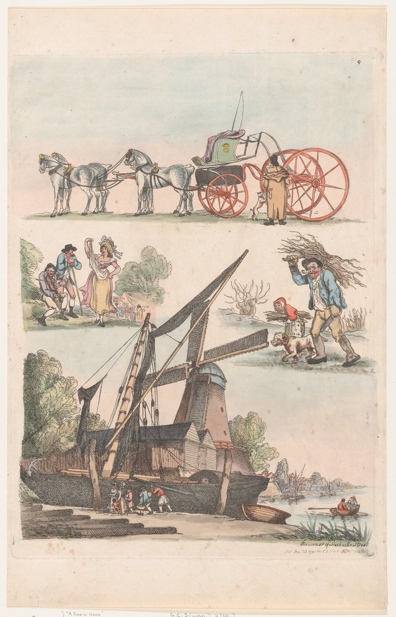 9. tábla, Ábrák, tájak és szarvasmarhák körvonalai...tanulók használatára,..., 1791. január 20. alkotó: Thomas Rowlandson