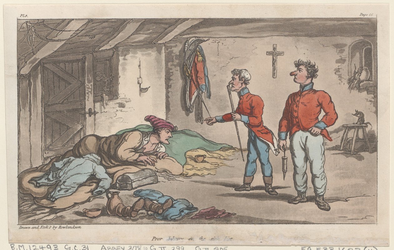 Szegény Johnny a beteglistán, Johnny Newcome katonai kalandjaiból, 1815, 1815. alkotó: Thomas Rowlandson