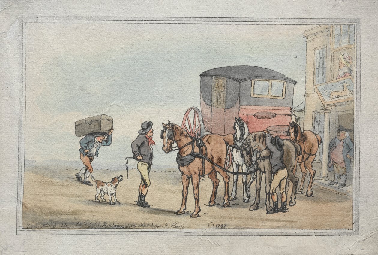 Postás fiúk és postalovak a White Hart fogadóban alkotó: Thomas Rowlandson