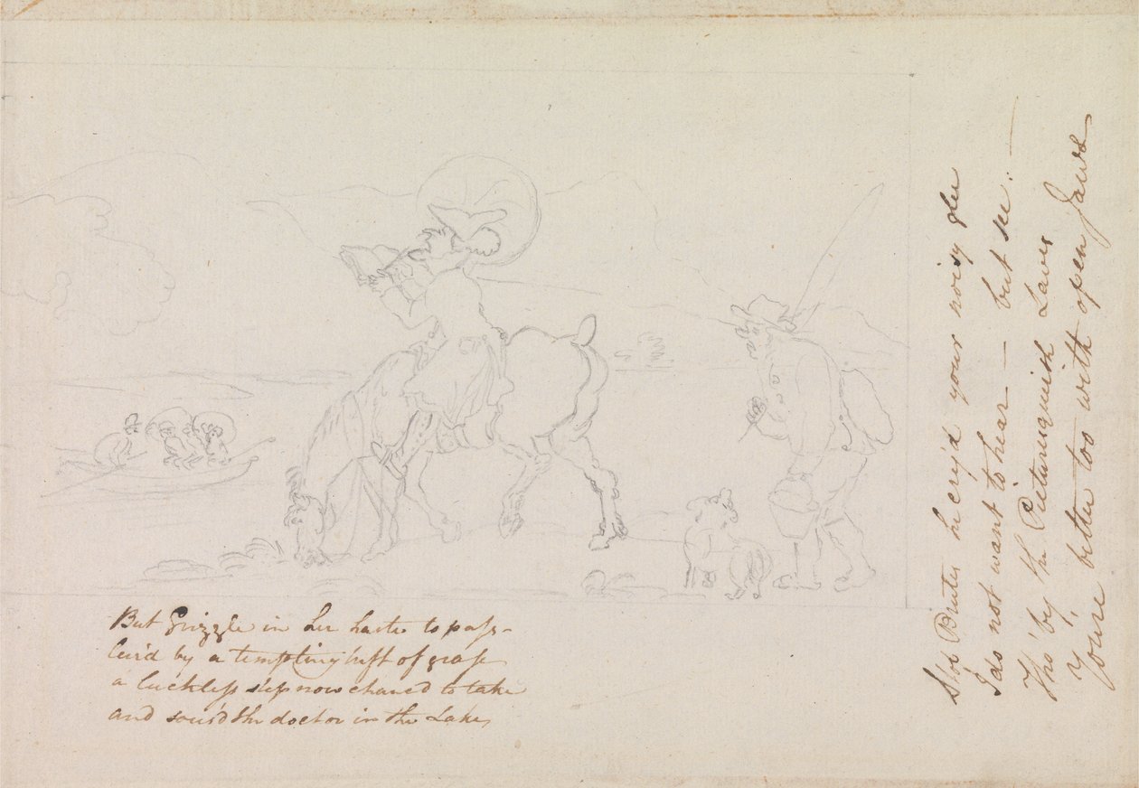 Előkészítő vázlat a „Dr. Syntax a tó partján” című műhöz alkotó: Thomas Rowlandson