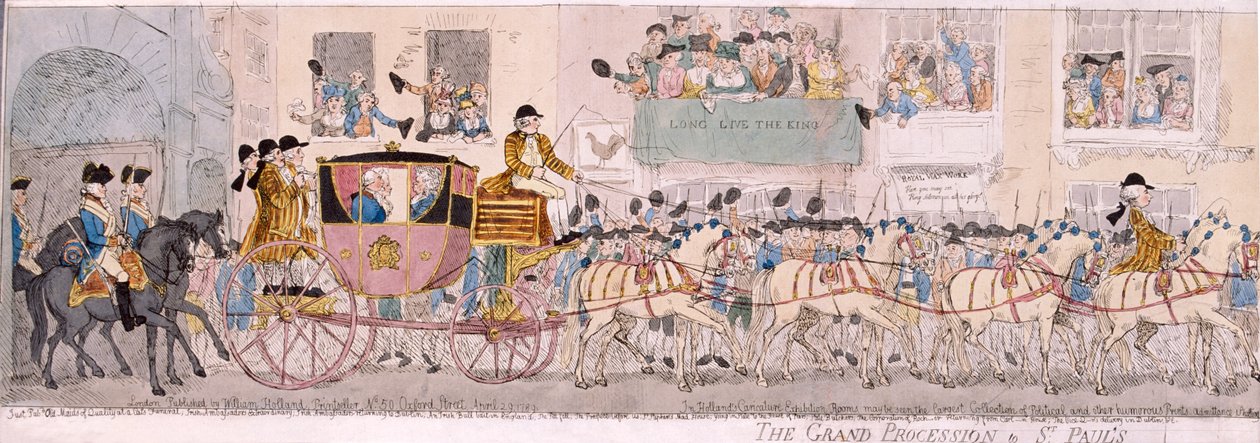 III. György király és Charlotte királynő körmenete a londoni Szent Pál-székesegyházhoz, 1789 alkotó: Thomas Rowlandson
