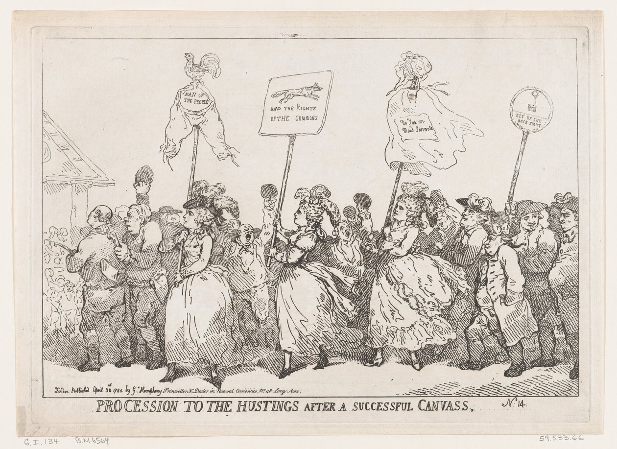 Felvonulás Hustingsba egy sikeres vászon után, 1784. április 30., 1784. április 30. alkotó: Thomas Rowlandson