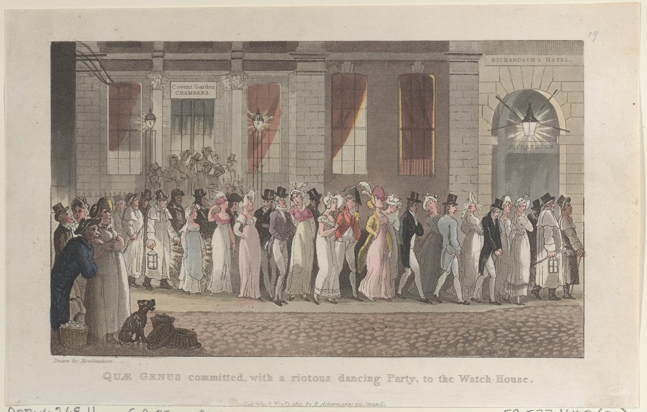 A Quae Genus 1821. november 1-jétől, egy lázadó táncpartival az Őrházba került. alkotó: Thomas Rowlandson