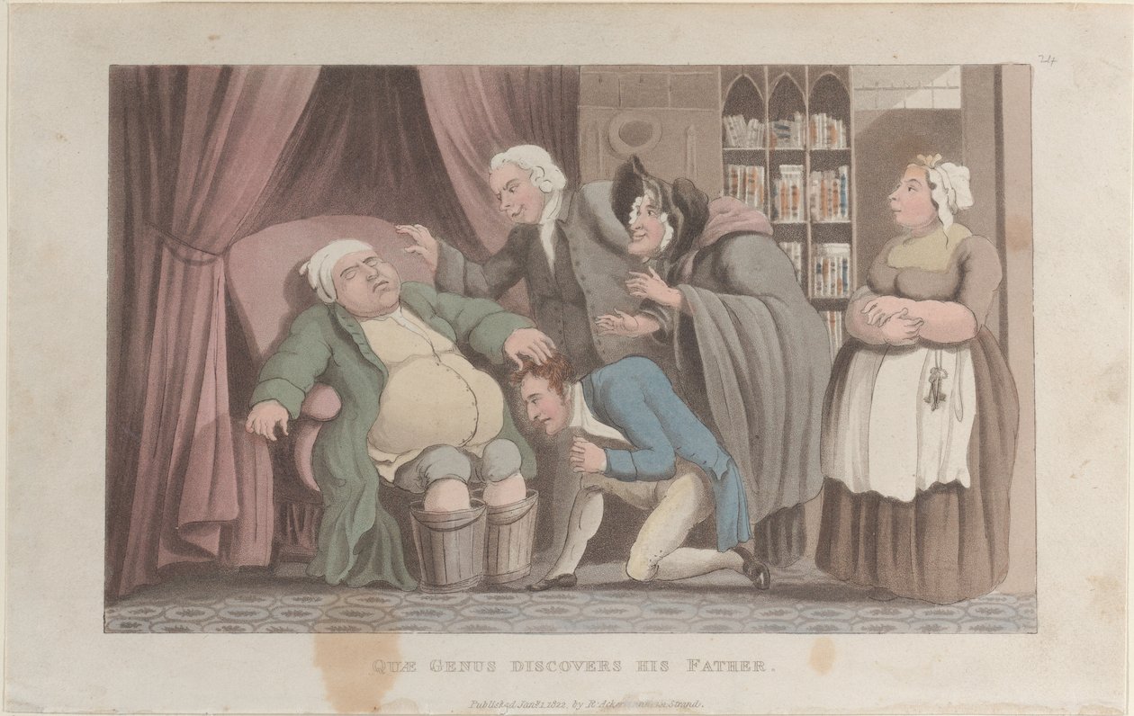 A Quae Genus felfedezi az apját, The History of Johnny Quae Genus, The Li..., 1822. január 1.. alkotó: Thomas Rowlandson