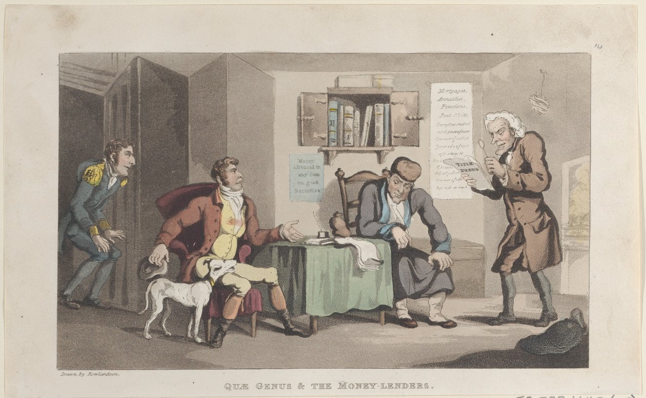 Quae Genus & The Money Lenders, The History of Johnny Quae Genus, The L..., 1821. szeptember 1. alkotó: Thomas Rowlandson