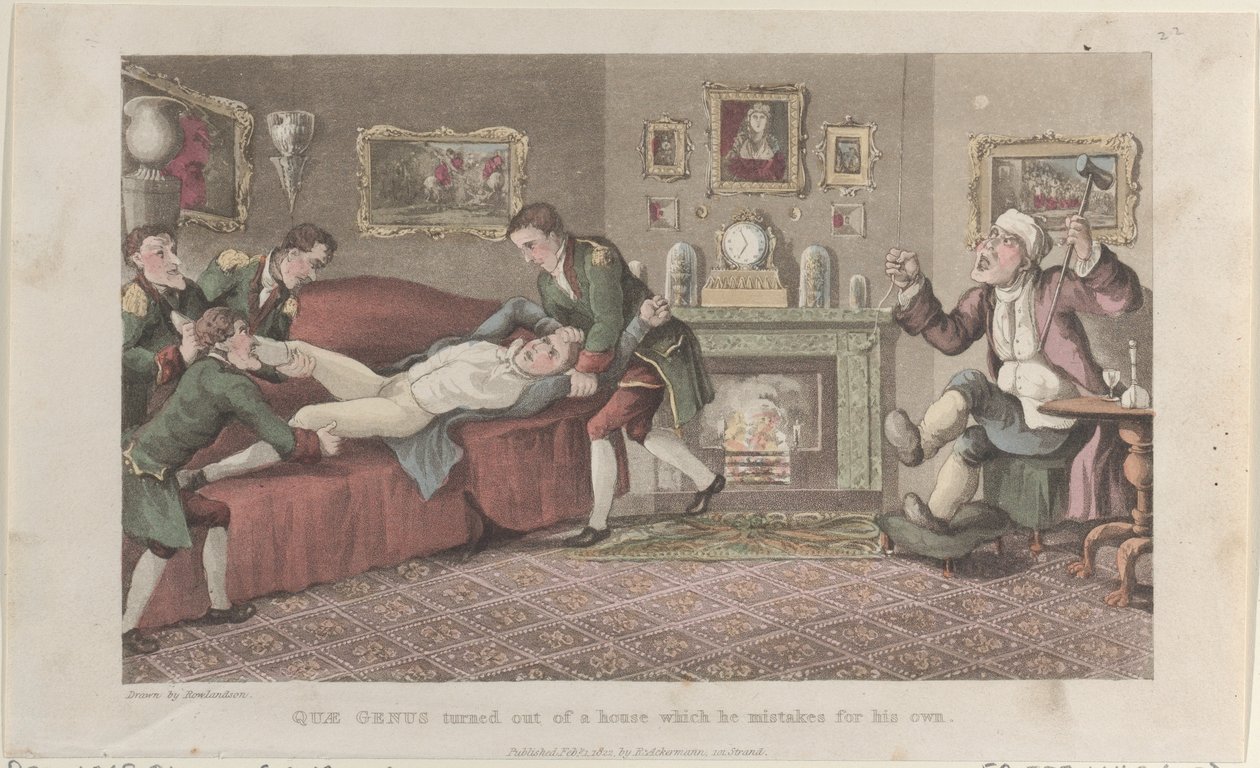 A Quae Genus olyan házból került ki, amelyet a magáénak téveszt, a Hist...-ből, 1822. február 1. alkotó: Thomas Rowlandson