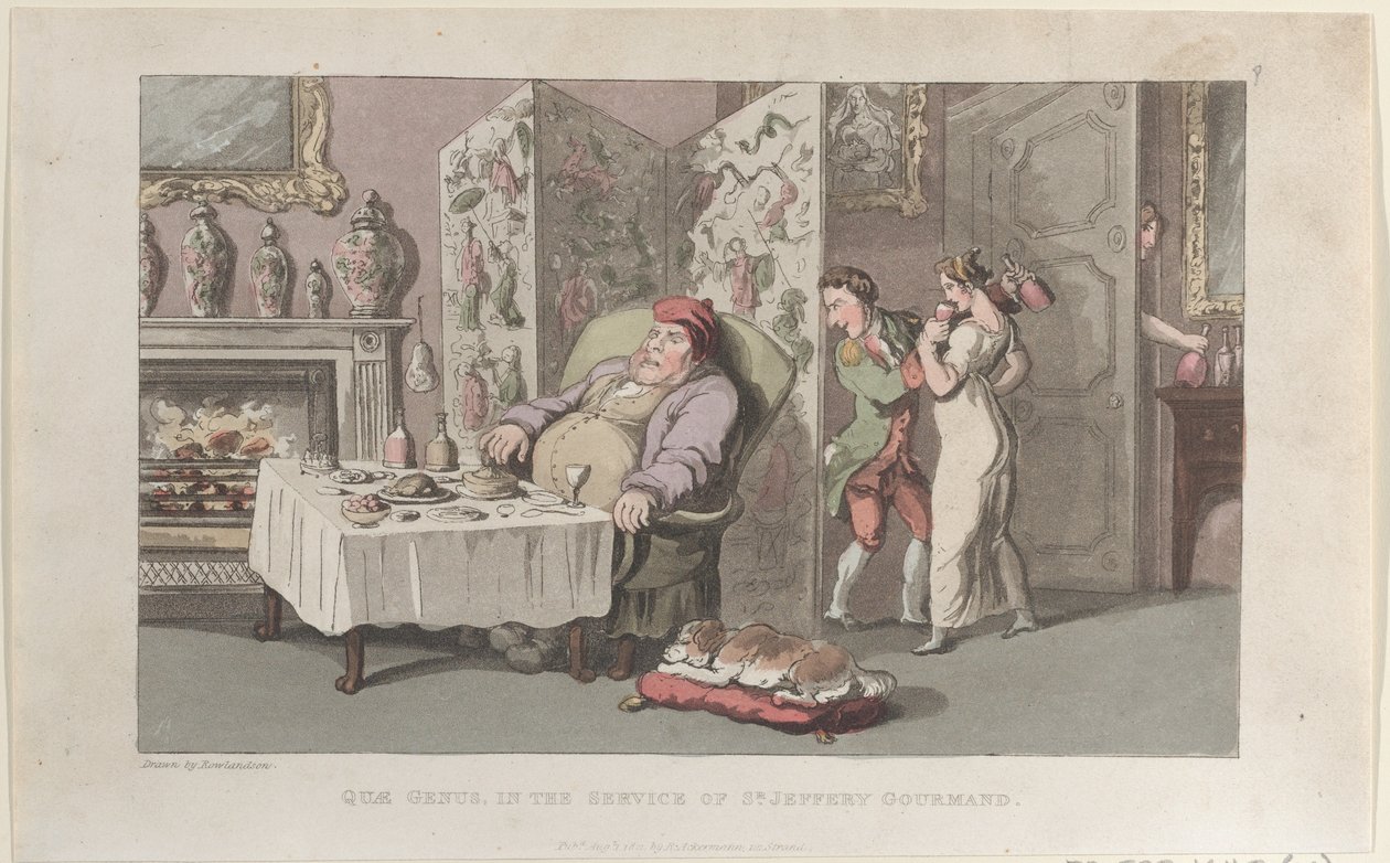 Quae Genus, Sr. Jeffery Gourmand szolgálatában, The History of Johnny ..., 1821. augusztus 1. alkotó: Thomas Rowlandson