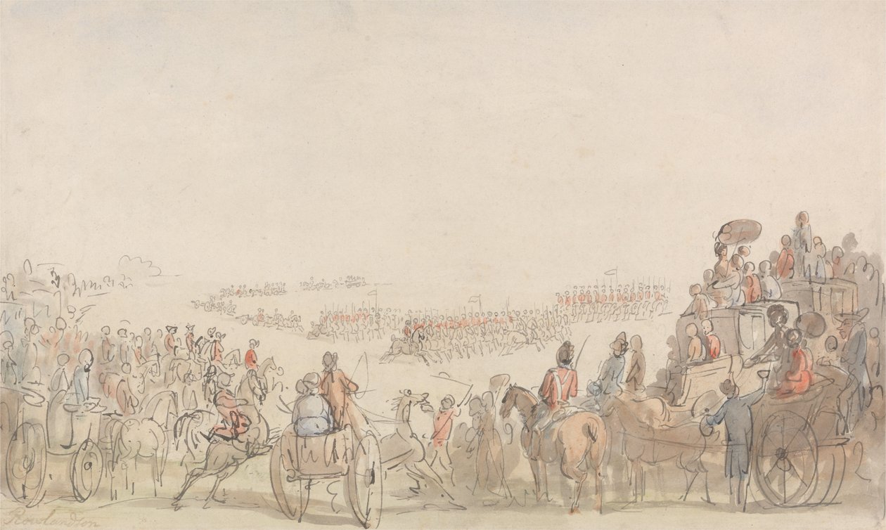 A Light Horse önkéntesekről szóló beszámoló a Wimbledon Commonon alkotó: Thomas Rowlandson