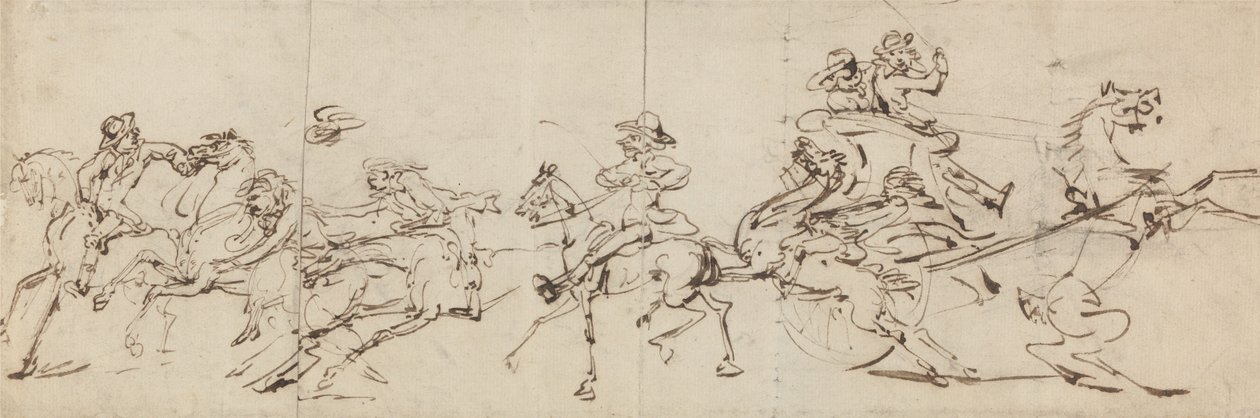 Lóháton és autóval történő balesetek alkotó: Thomas Rowlandson