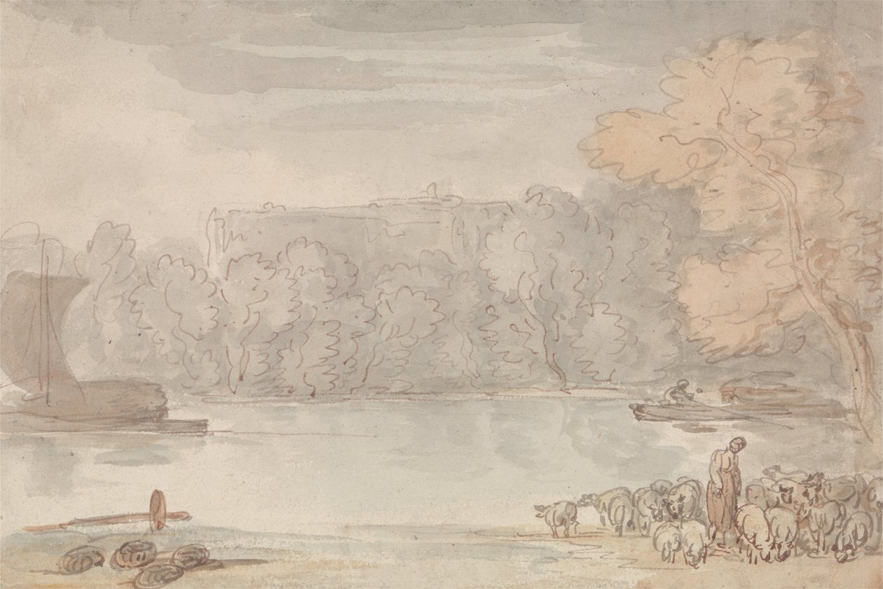 Folyóparti jelenet (a Temze Etonnál) alkotó: Thomas Rowlandson