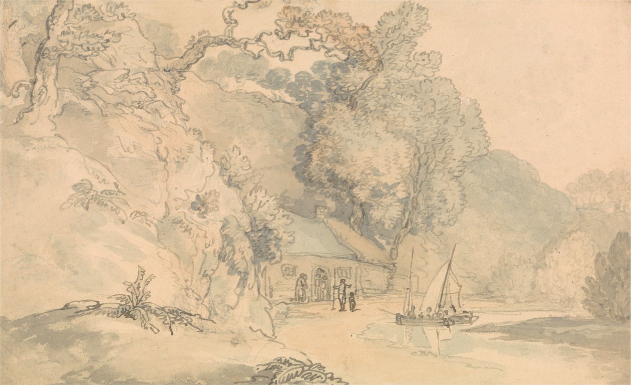 Folyóparti jelenet kis csónakokkal alkotó: Thomas Rowlandson