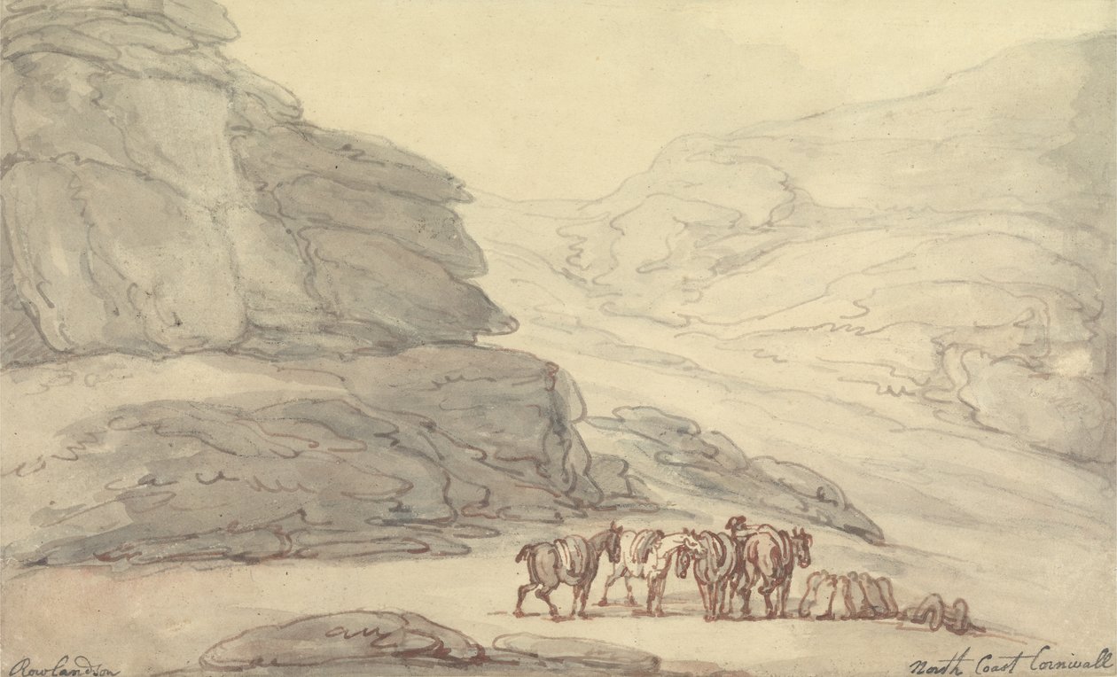 Sziklás jelenet az északi parton, Cornwallban (toll, tinta és akvarell papíron) alkotó: Thomas Rowlandson