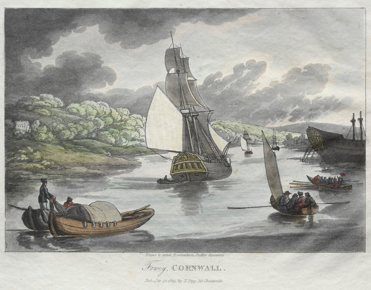 Rowlandsons vázlatok a természetből: Fowey, Cornwall, 1809. alkotó: Thomas Rowlandson