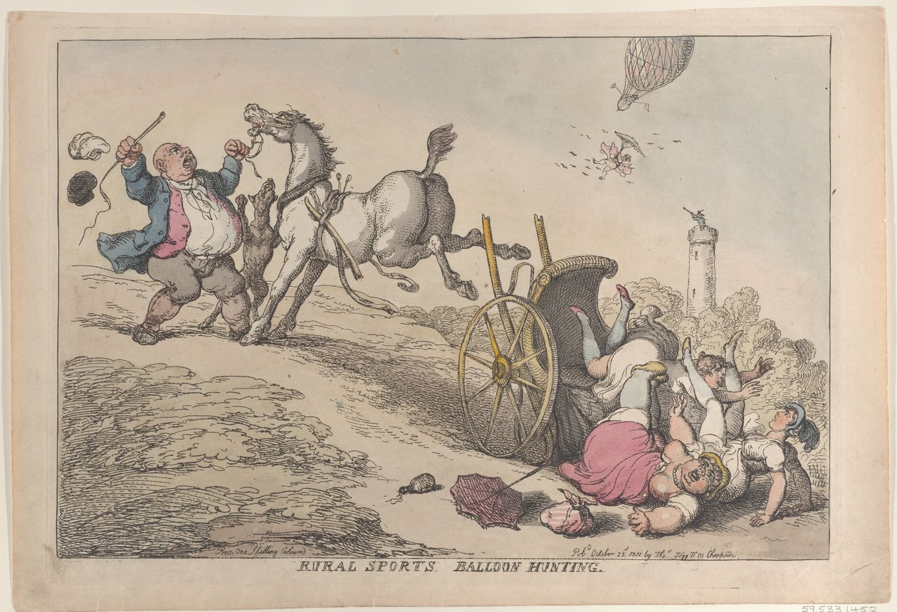 Vidéki sportok: Léggömbvadászat, 1811. október 25., 1811. október 25. alkotó: Thomas Rowlandson