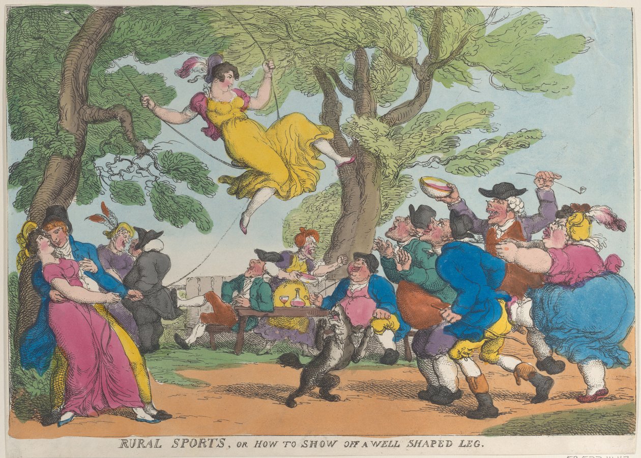 Vidéki sportok, avagy hogyan mutassunk ki egy jó alakú lábat, 1811. október, 1811. október. alkotó: Thomas Rowlandson