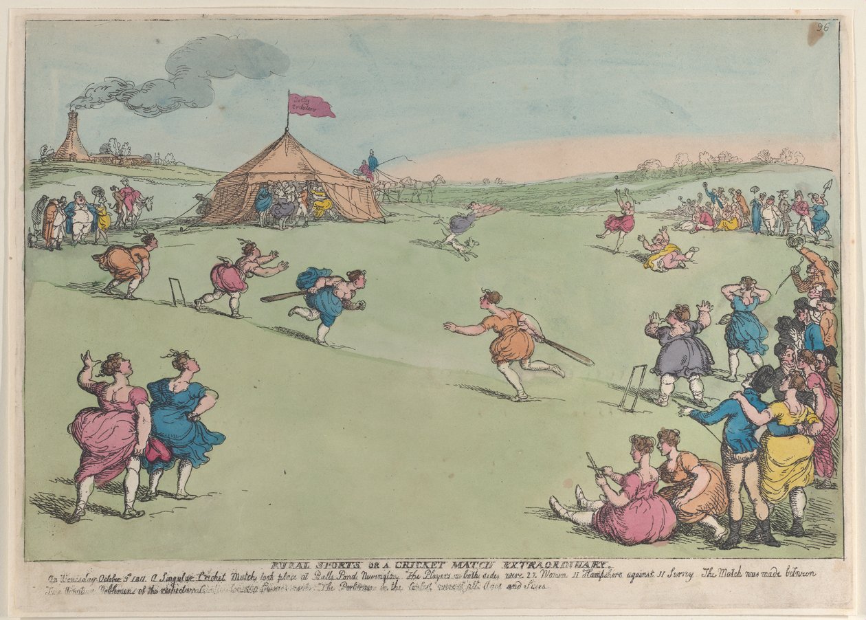 Vidéki sport vagy krikettmérkőzés rendkívüli, 1811. október 10., 1811. október 10. alkotó: Thomas Rowlandson