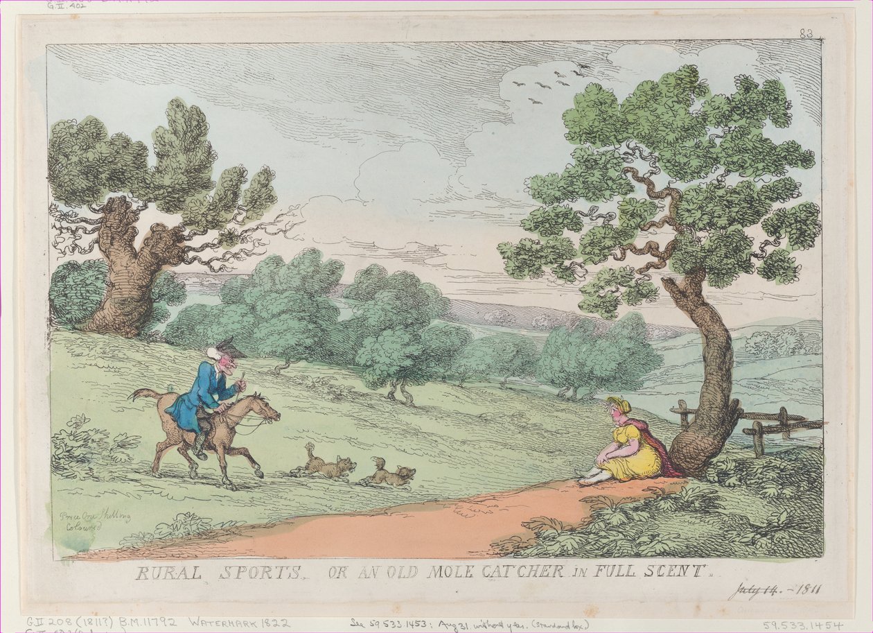 Vidéki sportok, avagy egy öreg vakondfogó teljes illatban, [1811], utánnyomás., [1811], utánnyomás. alkotó: Thomas Rowlandson