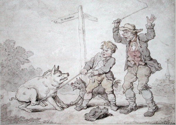 Rozsdás szalonna (Disznófejűség és meggyőzés) (tus és akvarell, papír) alkotó: Thomas Rowlandson
