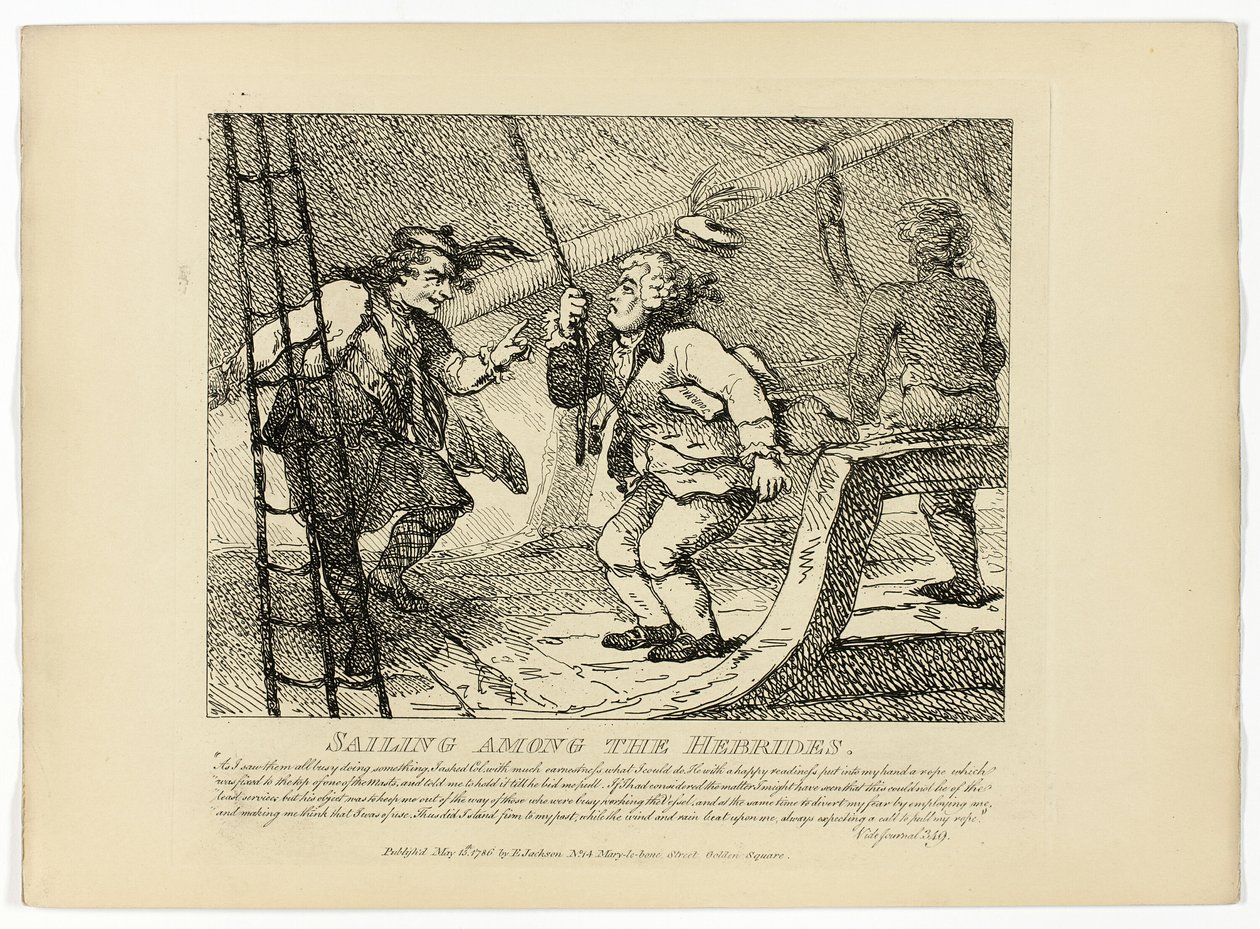 Vitorlázás a Hebridák között, Boswell Hebridák körútja című művéből alkotó: Thomas Rowlandson
