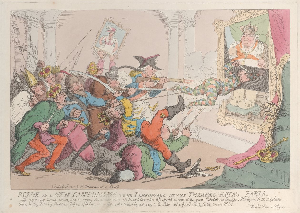 Jelenet egy új pantomimból, amelyet a Theatre Royal Paris-ban mutatnak be, 1815. április 12., 1815. április 12. alkotó: Thomas Rowlandson