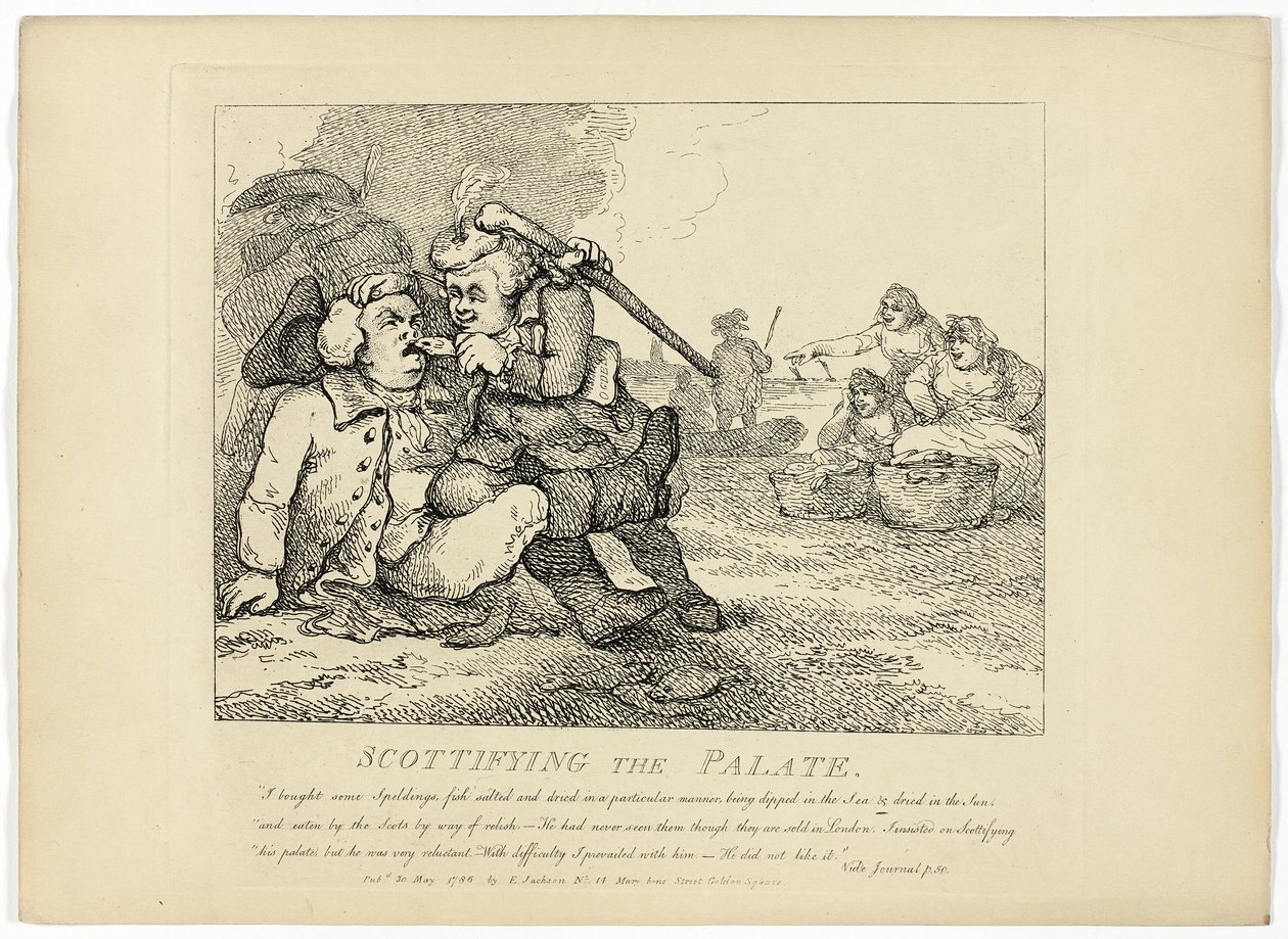 A szájpadlás skótosítása, Boswell Hebridák körútjáról szóló művéből alkotó: Thomas Rowlandson