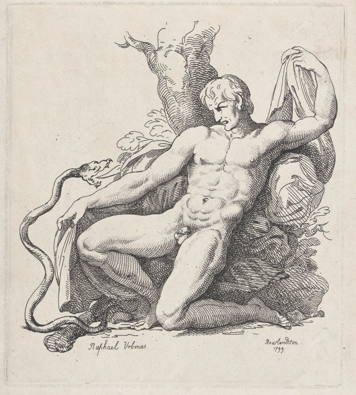 Kígyó megtámad egy meztelen embert, 1799., 1799. alkotó: Thomas Rowlandson