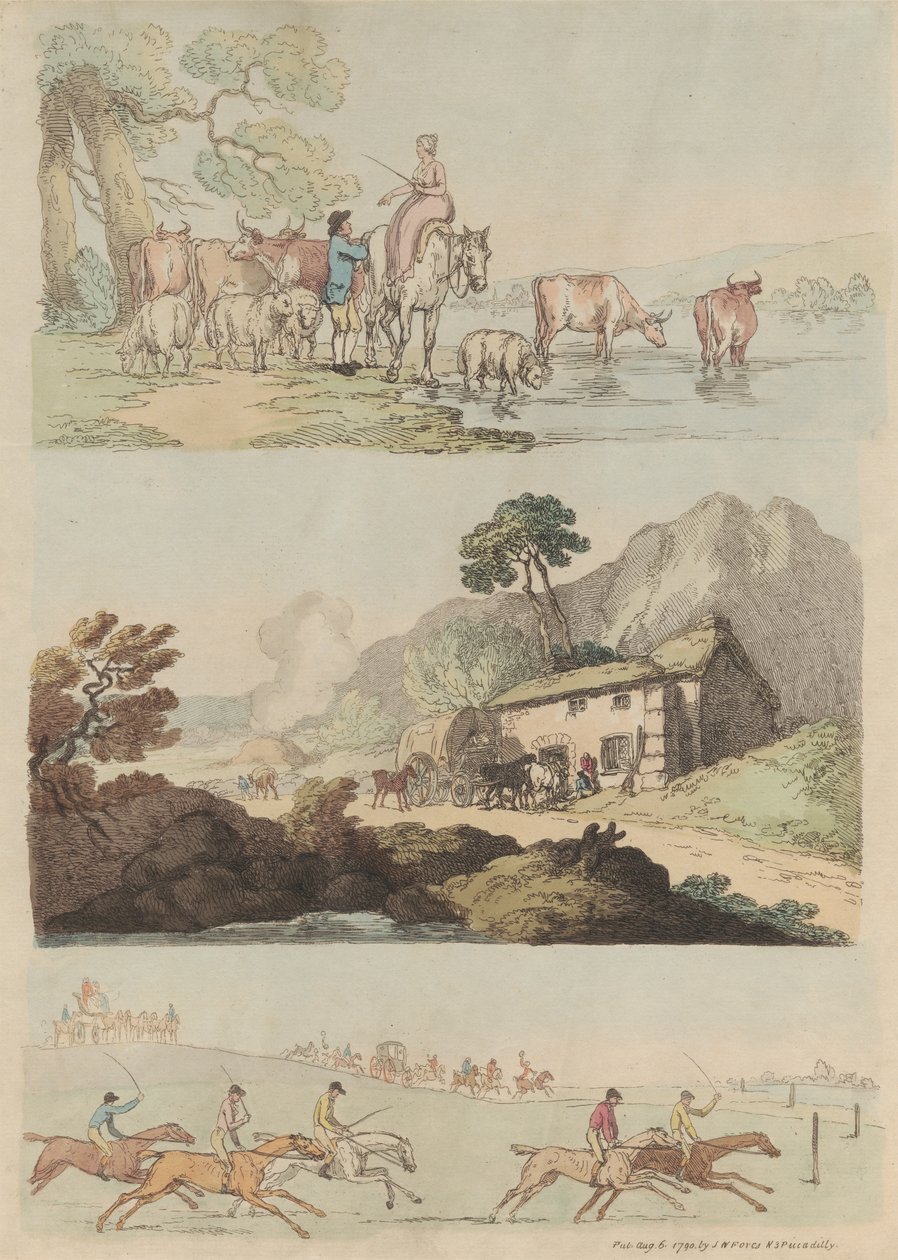 Tizenhat darabos készlet: alakok és tájak körvonalai alkotó: Thomas Rowlandson