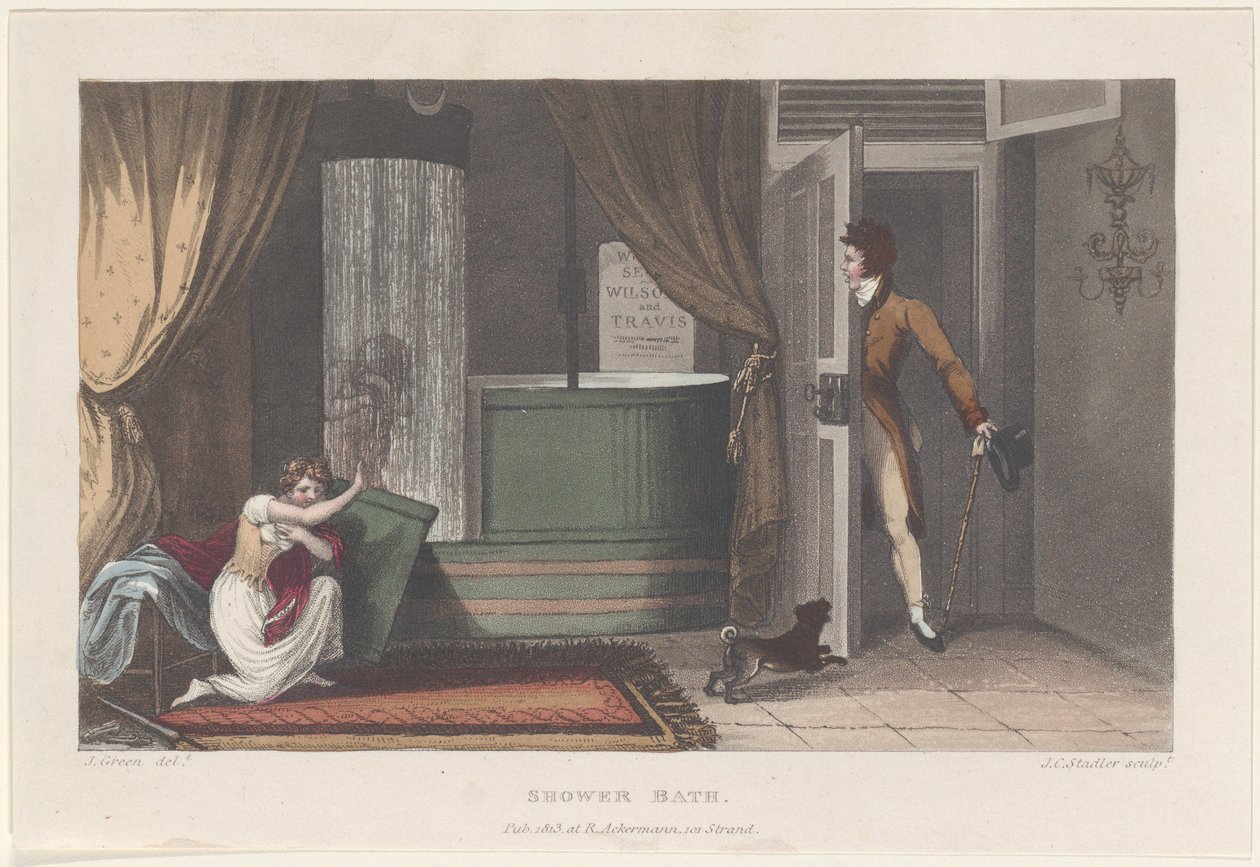 Zuhanyfürdő, Scarborough költői vázlataiból, 1813., 1813. alkotó: Thomas Rowlandson