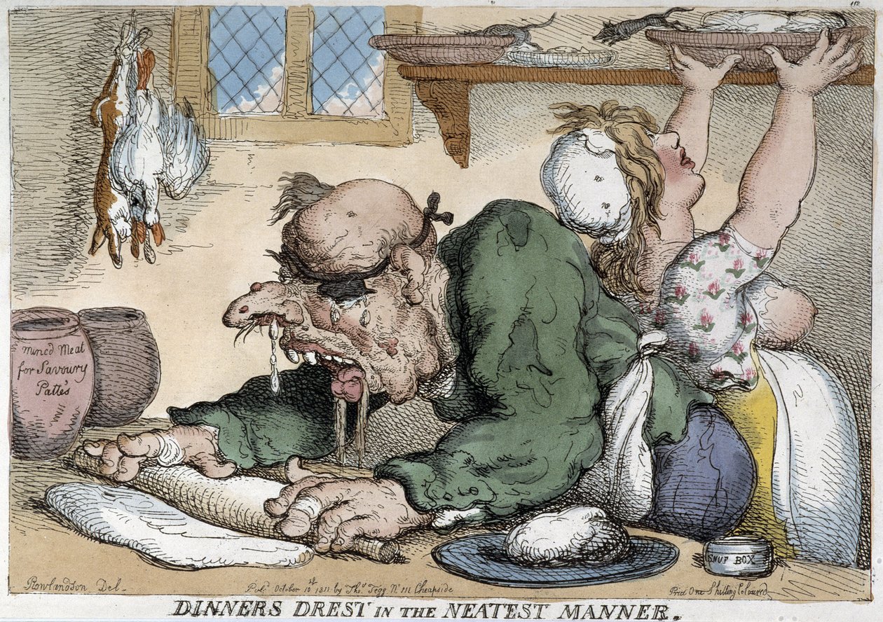 Beteg ember ételt készít – Rowlandson rajzfilmje alkotó: Thomas Rowlandson