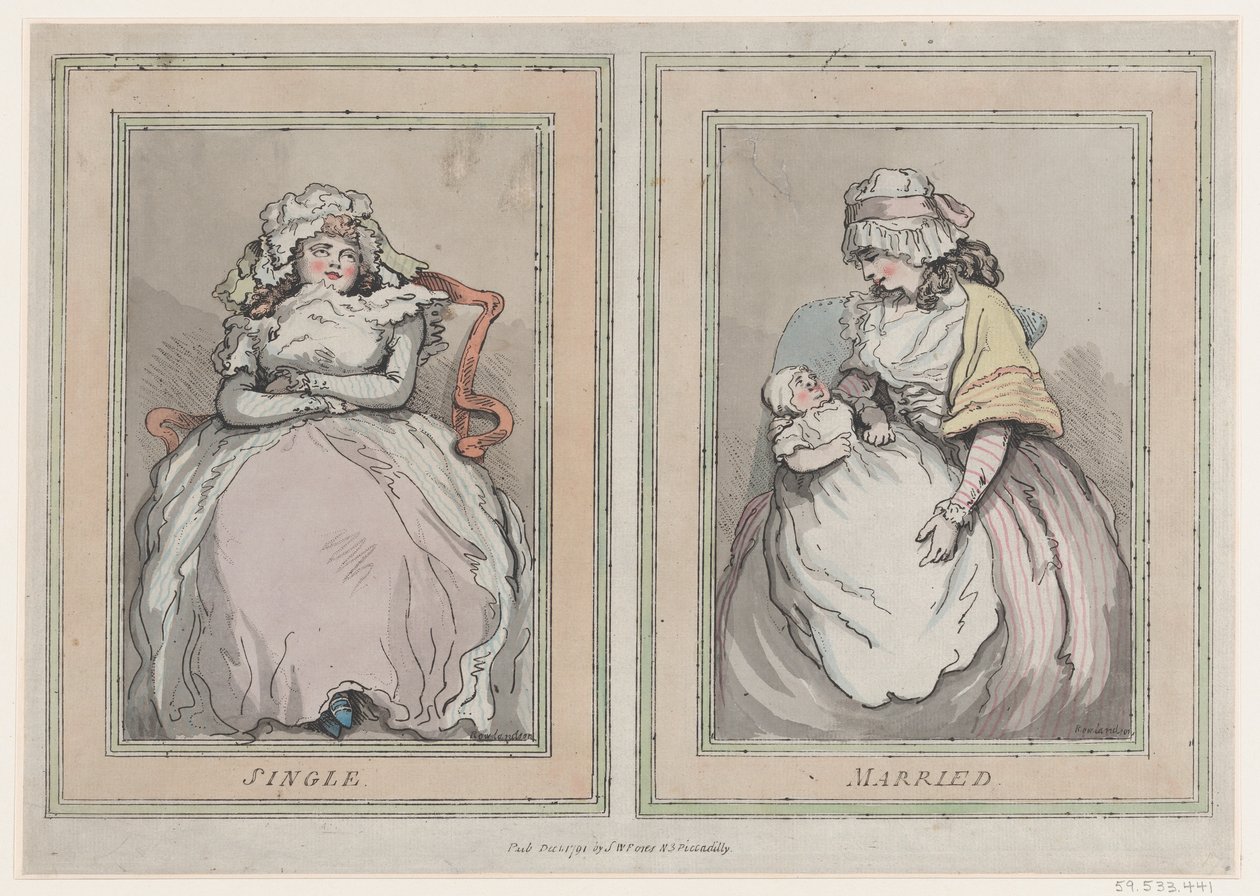 Hajadon és házas, 1791. december 1., 1791. december 1. alkotó: Thomas Rowlandson