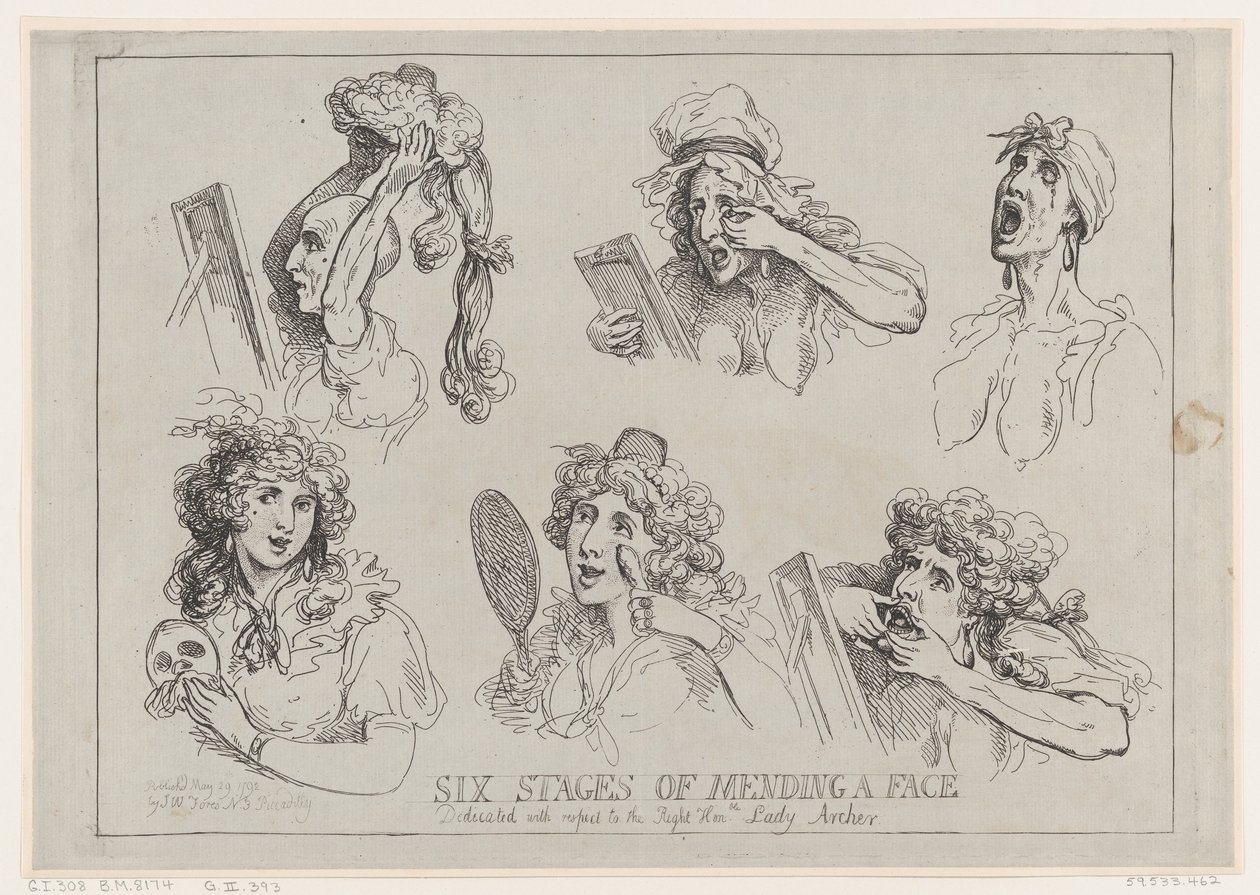 Az arc megjavításának hat szakasza, a Jobb Hon-ble tiszteletére szentelve. Lady Ar..., 1792. május 29. alkotó: Thomas Rowlandson