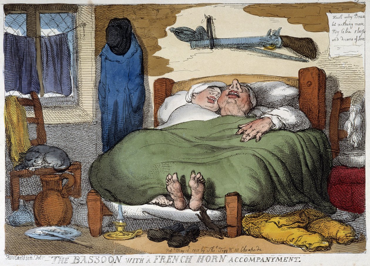 Horkoló alvó pár – Rowlandson karikatúrája alkotó: Thomas Rowlandson