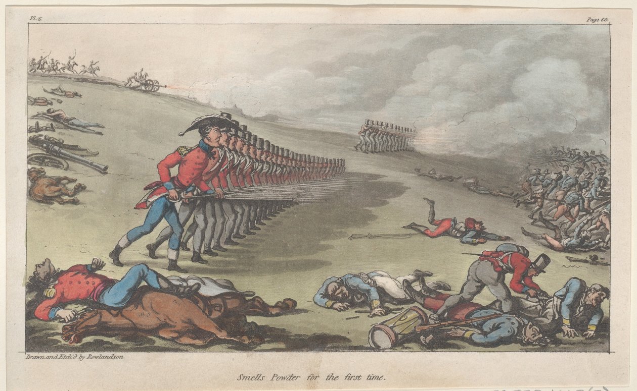 Smells Powder először, The Military Adventures of Johnny Newcome, 1815., 1815. alkotó: Thomas Rowlandson