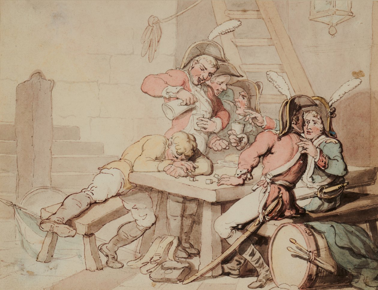Katonák forgolódnak a pincében alkotó: Thomas Rowlandson