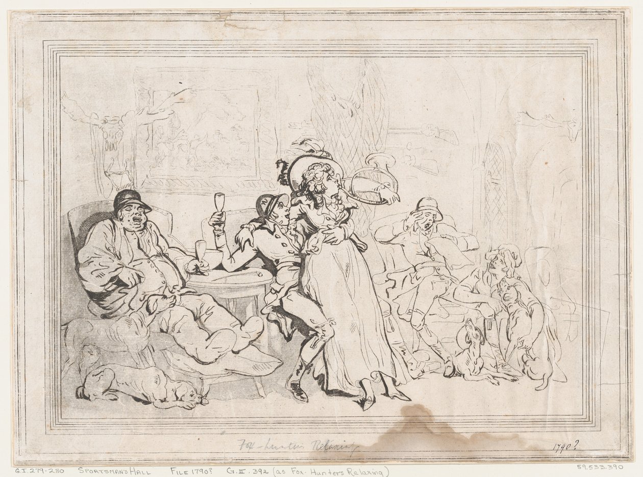 A sportolók csarnoka, avagy a rókavadászok pihenése alkotó: Thomas Rowlandson
