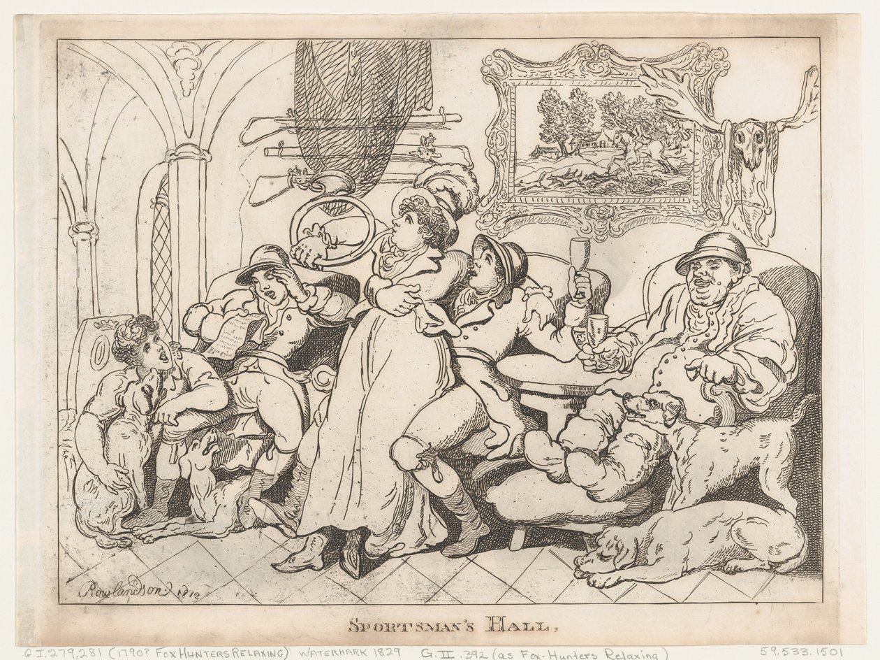 A sportolók csarnoka, avagy a rókavadászok pihenése alkotó: Thomas Rowlandson